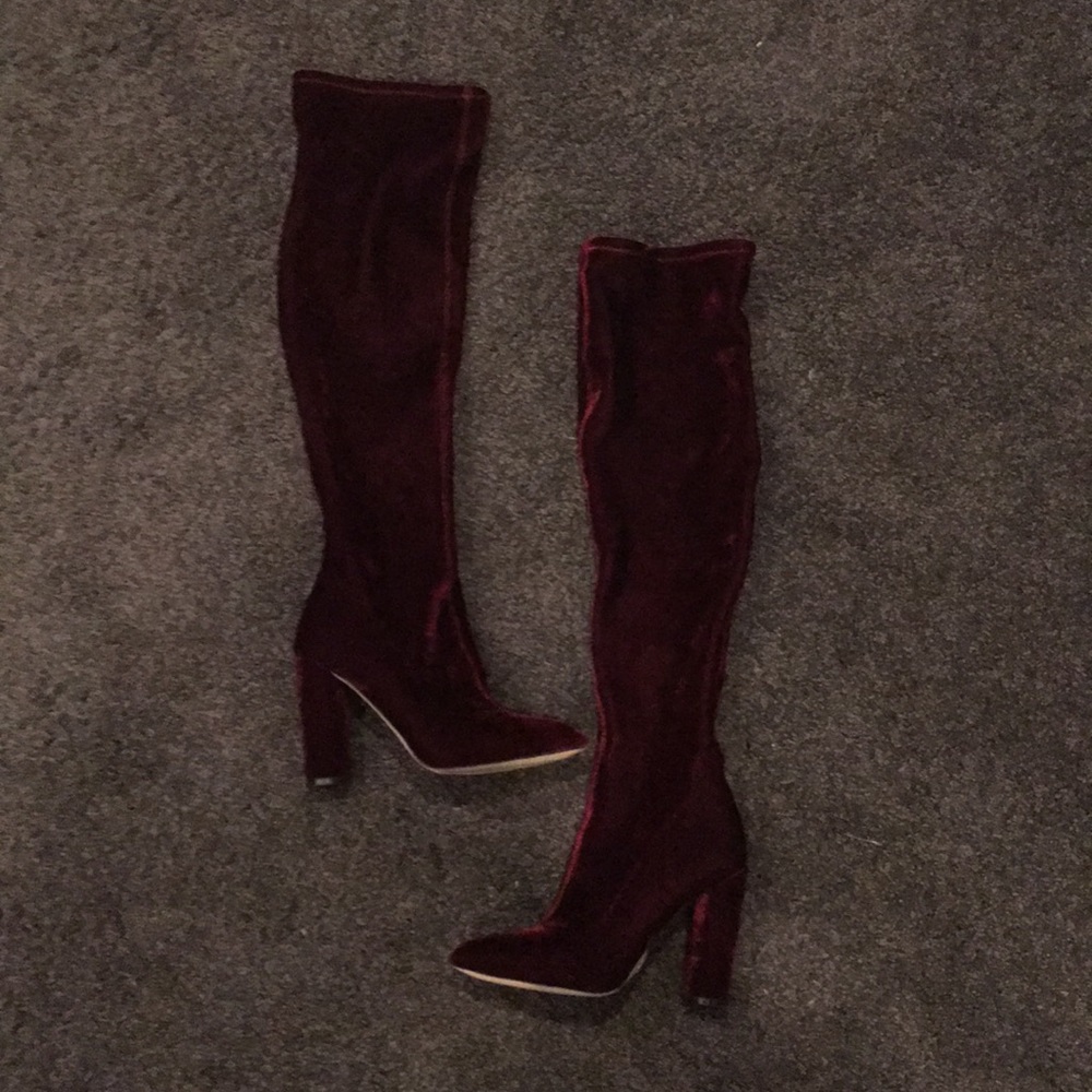 Burgundy velvet boots